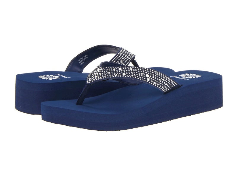 Yellow Box Women's Africa Wedge Flip Flop, Navy, 9 M US - Image 1
